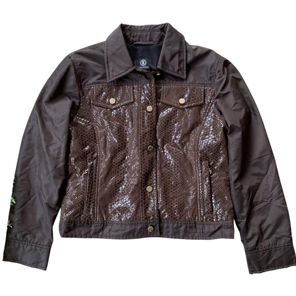 Sonia Bogner Lightweight Animal Print Shiny Buttoned Jacket Brown Size 38 US 8